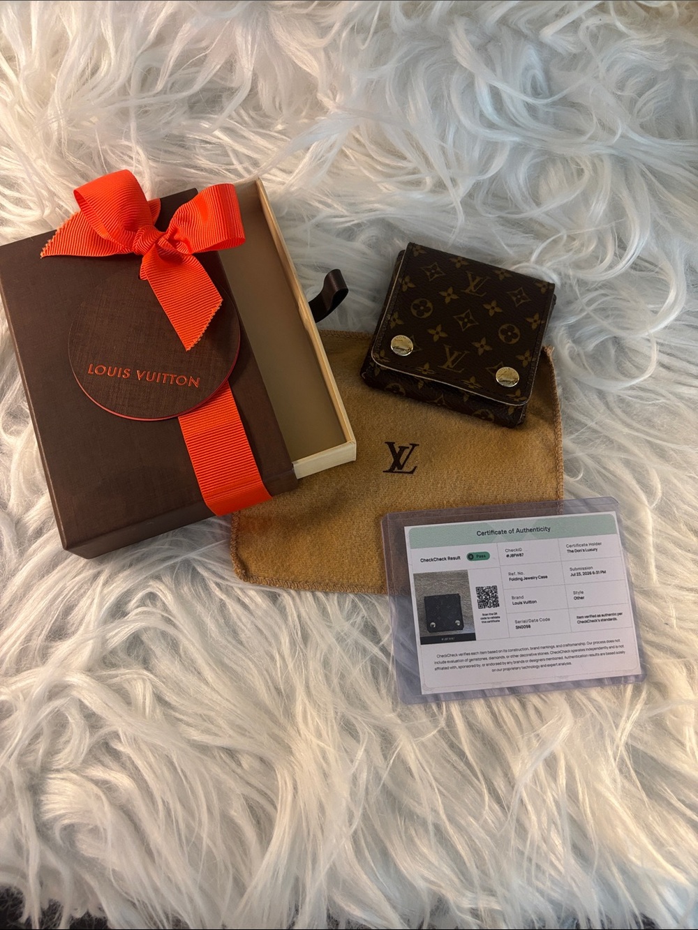 Louis Vuitton Monogram Brown and Gold Snap Travel Jewelry Case
